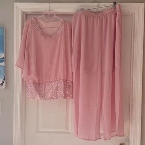 Elegant Sheer pink outfit Set with sequins size xxl